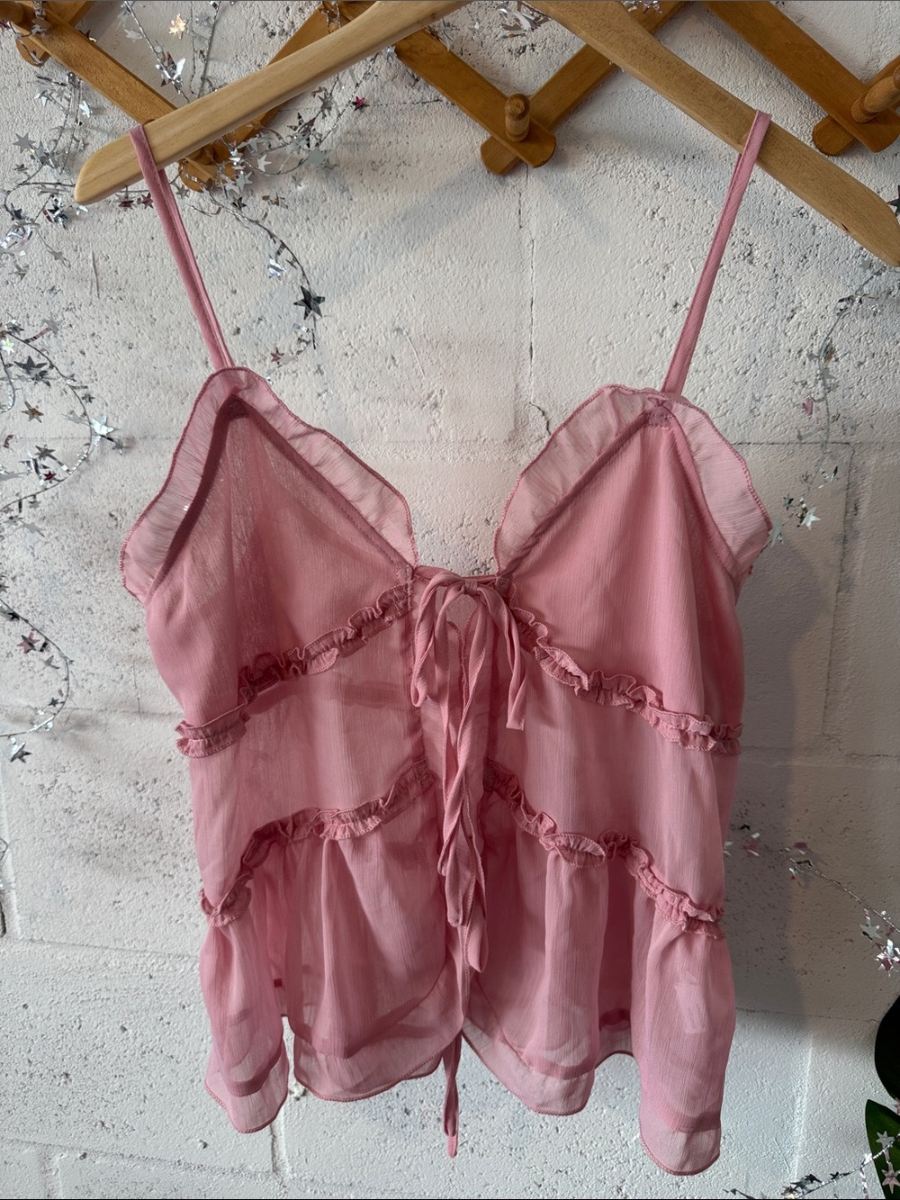 Sheer pink tie front tank